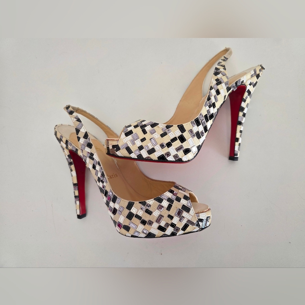 Christian Louboutin Black and White Checkered Heels